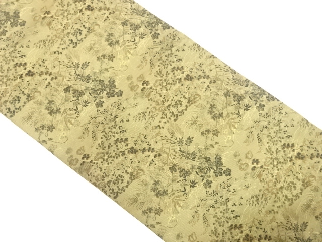 JAPANESE KIMONO / ANTIQUE MARU OBI / SILK / WOVEN AUTUMN FLOWERS